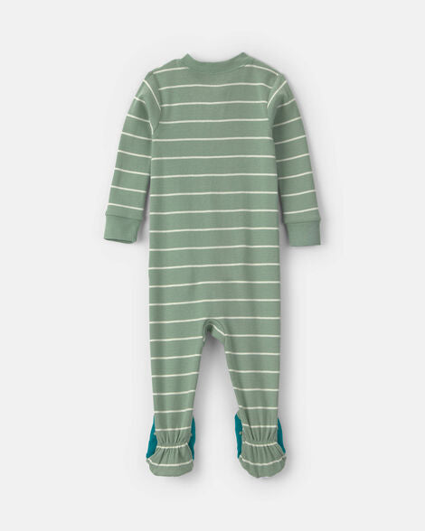 Carter's Toddler Boy 1-Piece Dino Striped 100% Cotton Snug Fit Footed Pajama - Green