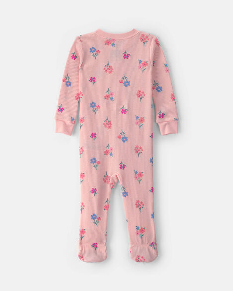 Carter's Toddler Girl 1-Piece Floral Thermal Snug Fit Footed Pajama - Pink