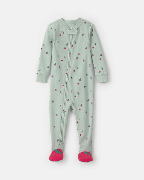Carter's Baby Girl 1-Piece Apple Thermal Snug Fit Footed Pajama - Green