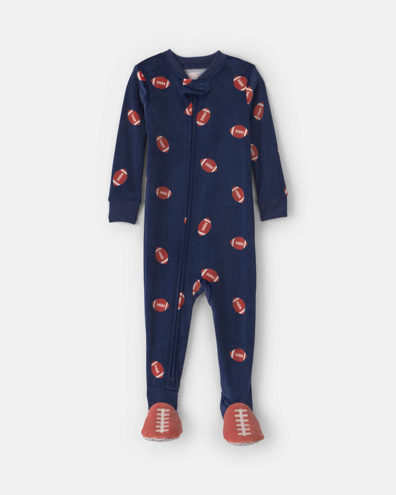 Carter's Toddler Boy 1-Piece Football DreamPlush Snug Fit Footed Pyjama - Navy Blue