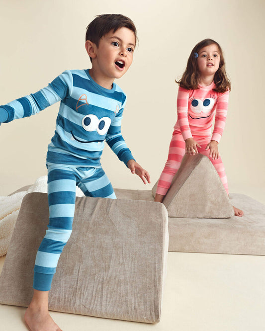 Carter's Toddler Girl 2-Piece Monster Striped DreamPlush Snug Fit Pyjama Set - Coral
