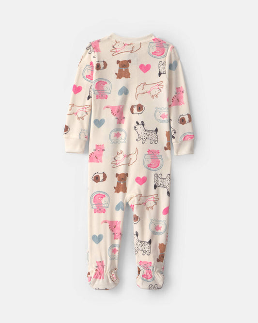 Carter's Toddler Girl 1-Piece Pets DreamPlush Snug Fit Pyjama - Cream