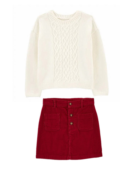 Carter's Kid Cable Knit Sweater with Corduroy Skirt