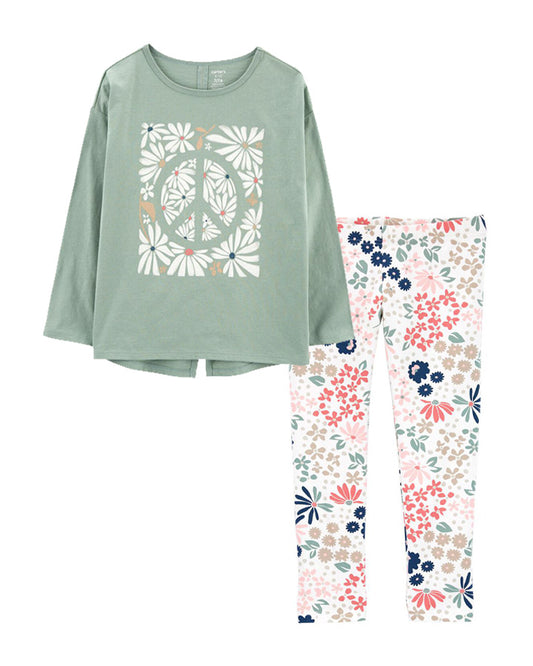 Carter's Peace Graphic Tee with Floral Leggings