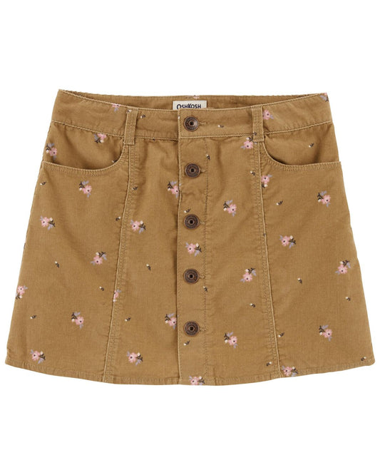 Oshkosh Kid Floral Print Button-Front Corduroy Skirt