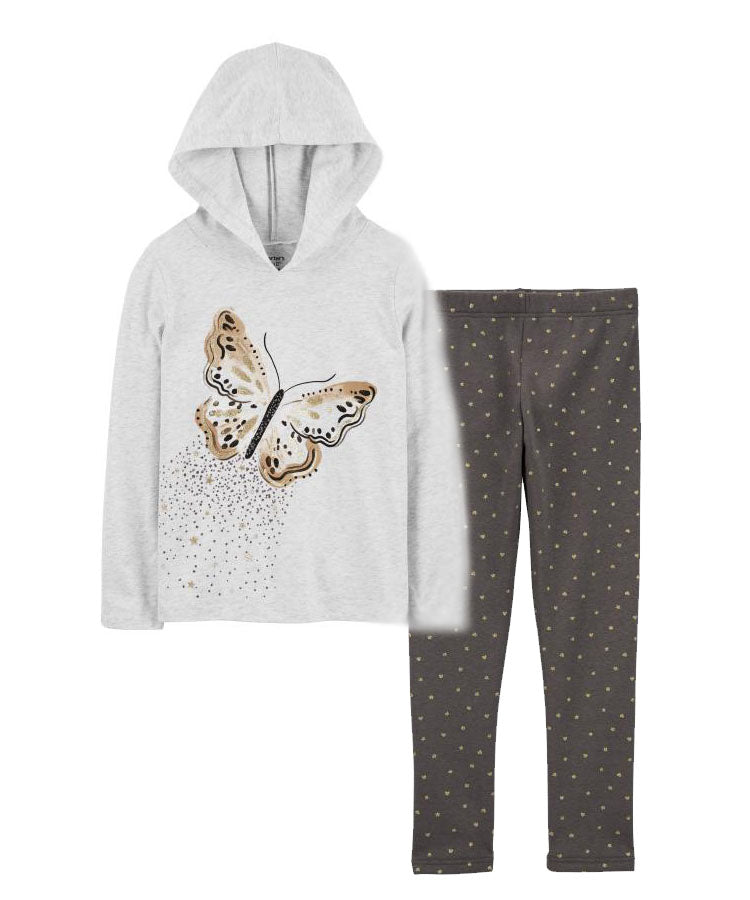 Carter's Toddler Butterfly Hooded Tee with Icon Print Cozy Fleece Leggings
