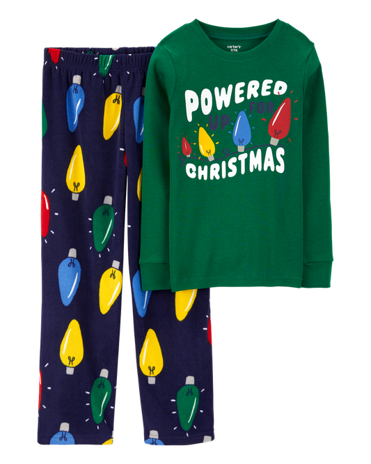 Carter's Kid 2-Piece Christmas Lights Cotton & Velboa Pajamas
