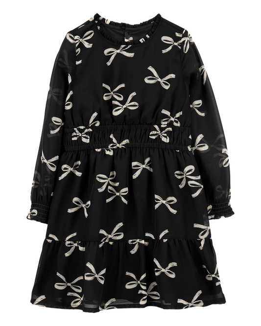 Carter's Kid Bow Print Chiffon Holiday Dress