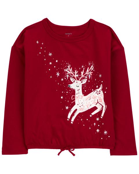 Carter's Kid Reindeer Christmas Flutter Top with Ribbed Leggings