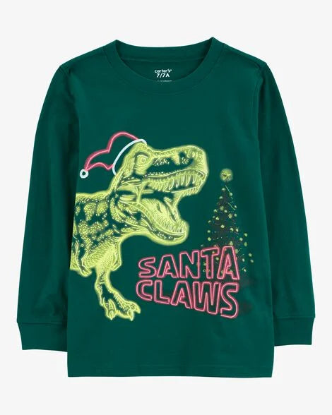 Carter's Kid Santa Claws Dinosaur Graphic Tee