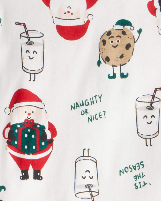 Carter's Kid Christmas Santa Print 100% Cotton Long-Sleeve Snug Fit 2-Piece pyjamas - White