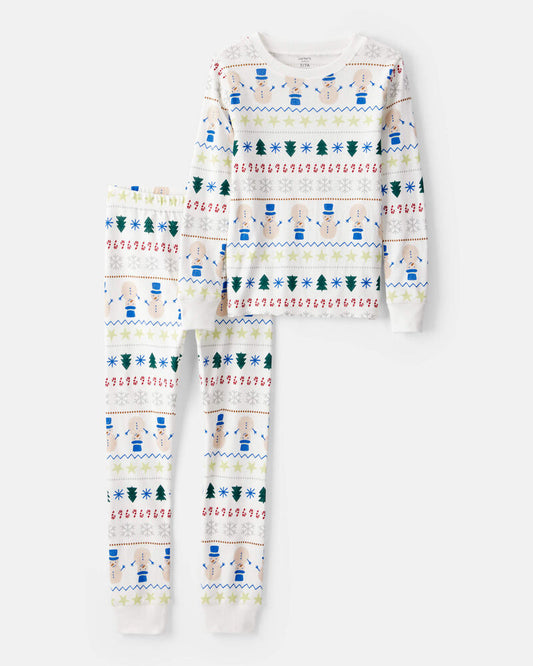 Carter's Kid Snowman Fair Isle 100% Cotton Long-Sleeve Snug Fit 2-Piece Pyjamas - White