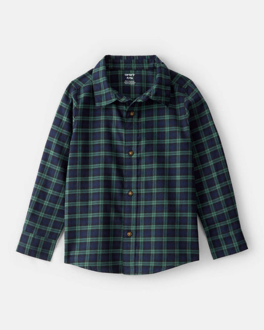 Carter's Boys Plaid Cotton Long-Sleeve Button-Down Shirt - Green