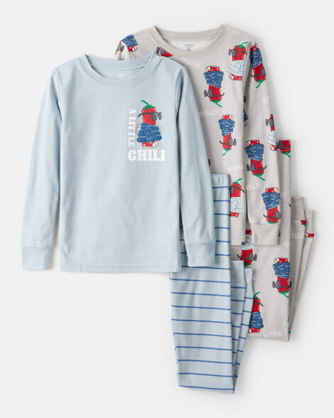 Carter's Boys Chili Pepper Print 100% Cotton Long-Sleeve Snug Fit 4-Piece Pajamas - Blue