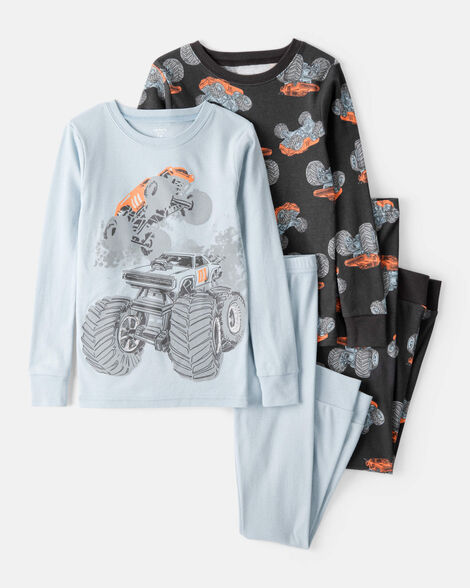 Carter's Boys Monster Truck Print 100% Cotton Long-Sleeve 4-Piece Pajamas - Blue