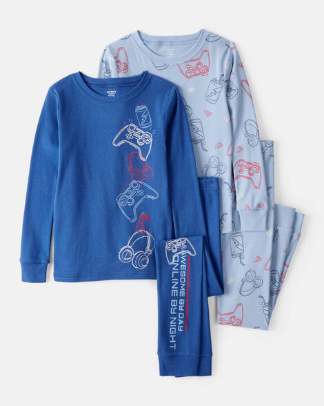 Carter's Boys Gaming Print 100% Cotton Long-Sleeve 4-Piece Pajamas - Blue