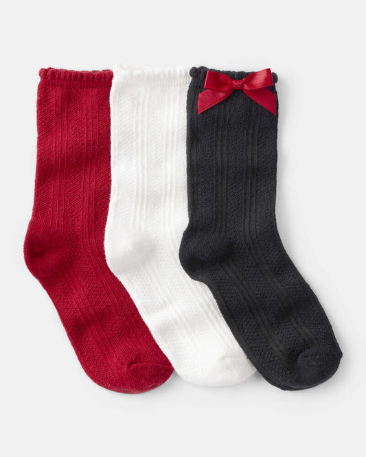 Carter's  Girls 3-Pack Christmas Bow Crew Socks