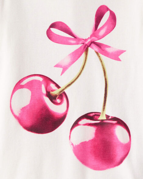 Carter's Girls Cherries Print 100% Cotton Long-Sleeve 4-Piece Pajamas - Pink/White