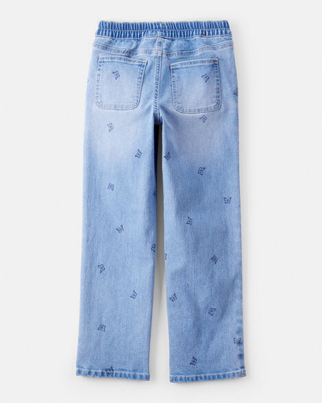 Oshkosh Girls Butterfly Print Denim Pull-On Jeans - Blue