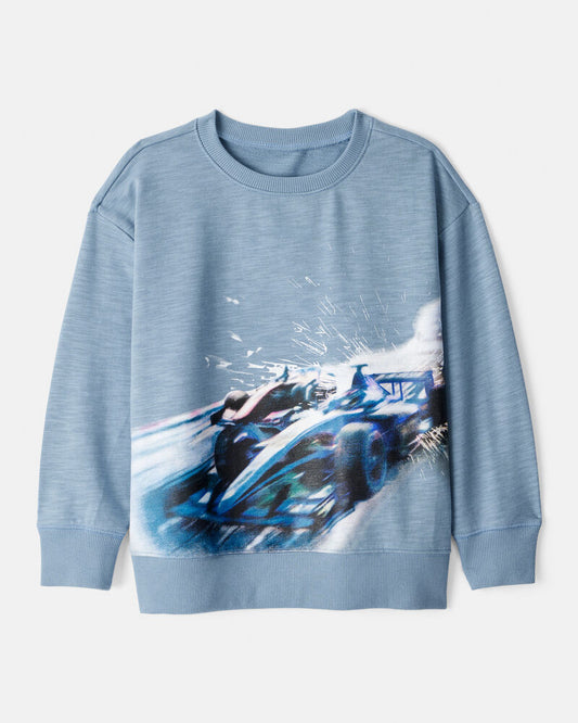 Oshkosh Boys Race Car Cotton Pullover Sweatshirt - Blue