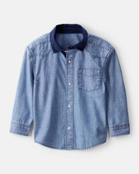 Oshkosh Boys Western Chambray Long-Sleeve Button-Down Shirt - Blue