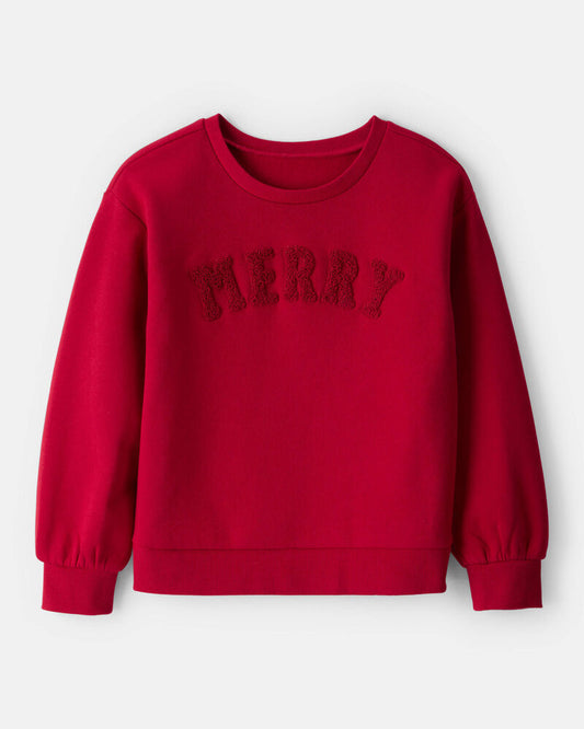 Carter's  Girls Christmas Merry Long-Sleeve Pullover Sweatshirt - Red