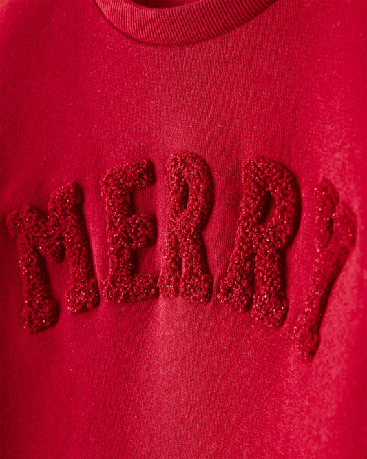 Carter's  Girls Christmas Merry Long-Sleeve Pullover Sweatshirt - Red