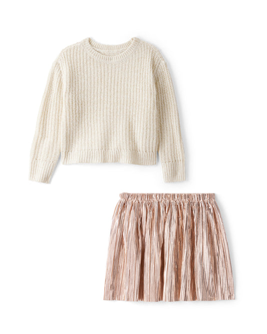 Oshkosh Girls Long-Sleeve Sweater with Metallic Pleated Skirt