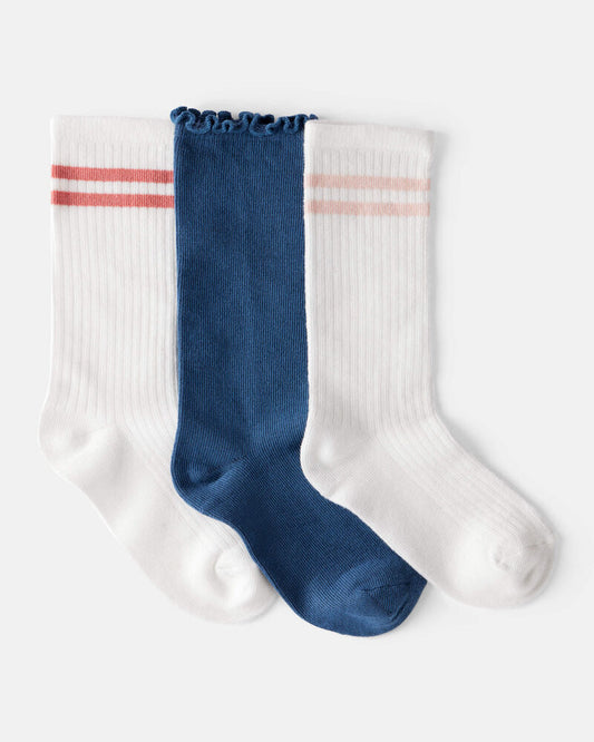 Carter's Girls 3-Pack Crew Socks - White/Navy