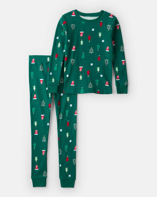 Carter's Kid Green Trees 100% Cotton Long-Sleeve Snug Fit 2-Piece Pajamas - Green