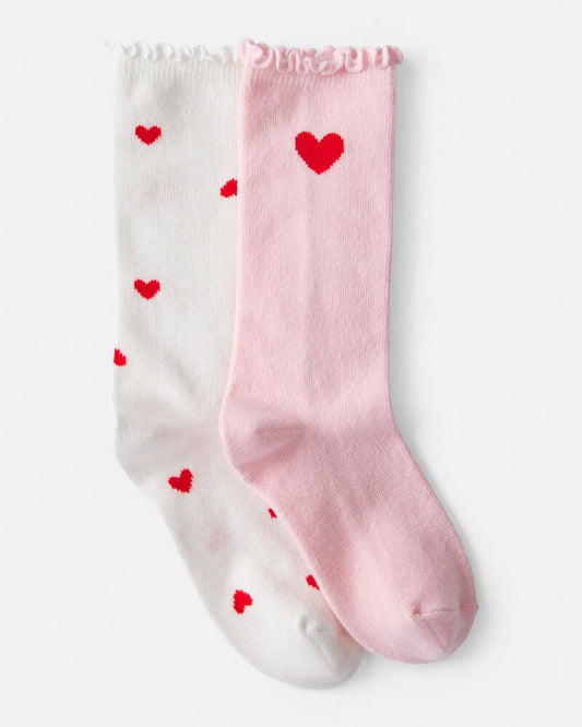 Carter's Girls Heart Crew Socks - Pink/White