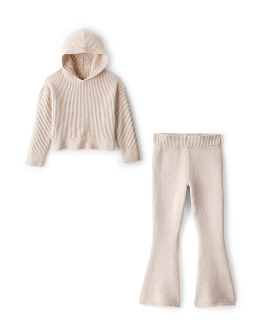 Oshkosh Girls Ribbed Sweater Knit Hoodie & Knit Pants Set - Beige