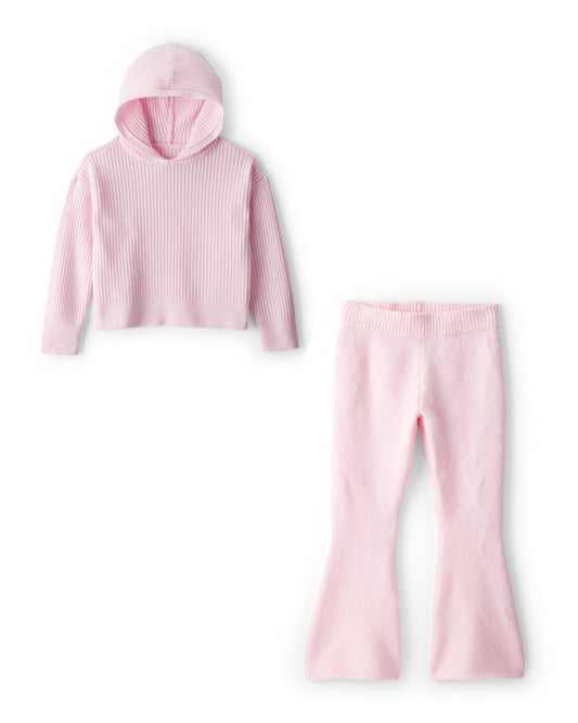Oshkosh Girls Ribbed Sweater Knit Hoodie & Knit Pants Set - Pink