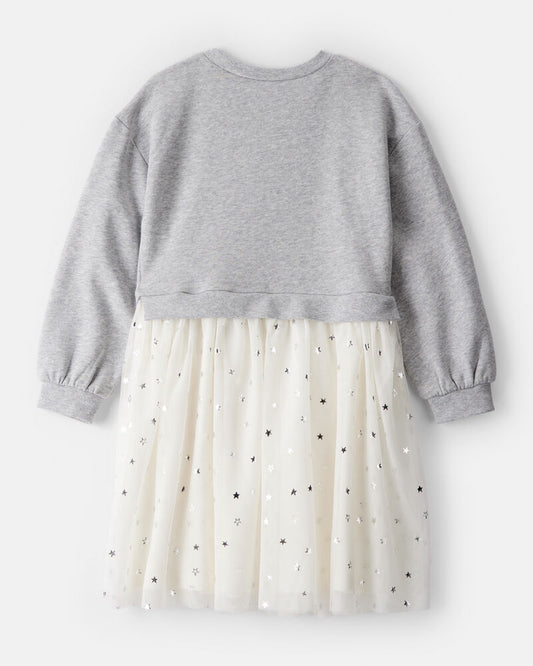 Carter's Girls Metallic Star Long-Sleeve Tulle Dress - Grey