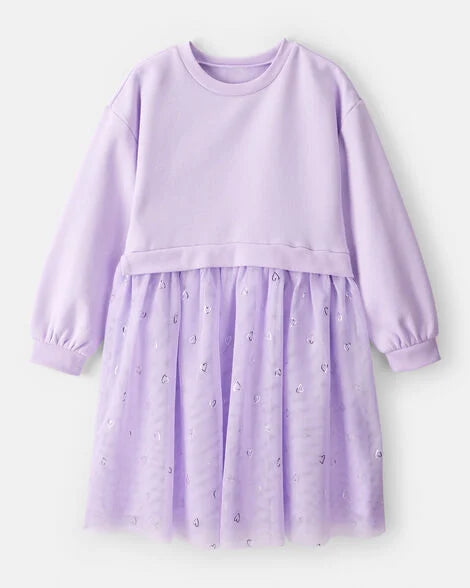 Carter's Girls Metallic Star Long-Sleeve Tulle Dress - Purple