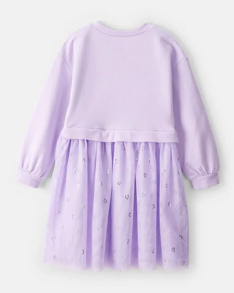 Carter's Girls Metallic Star Long-Sleeve Tulle Dress - Purple