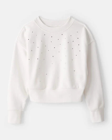 Oshkosh Girls DayDream Fleece Disco Heart Pullover Sweatshirt - Ivory