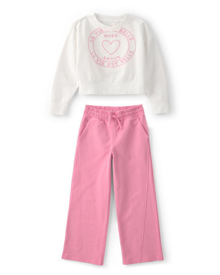 Carter's Girls 'More Amour' French Terry Pullover Sweatshirt with Wide-Leg Pants