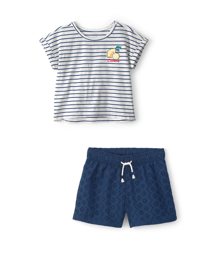 Carter's Girls Lemon Striped Top with Eyelet Shorts