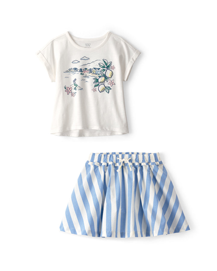 Carter's Girls Mermaid Landscape Top with Striped Skort