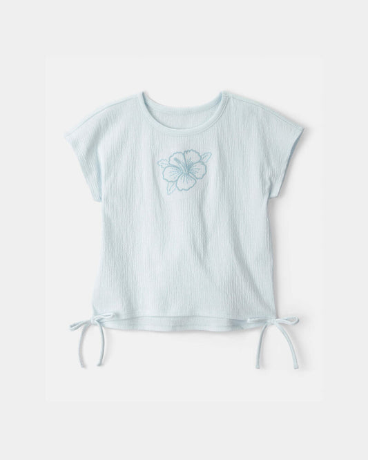 Carter's Girls Embroidered Flower Crinkle Top - Blue