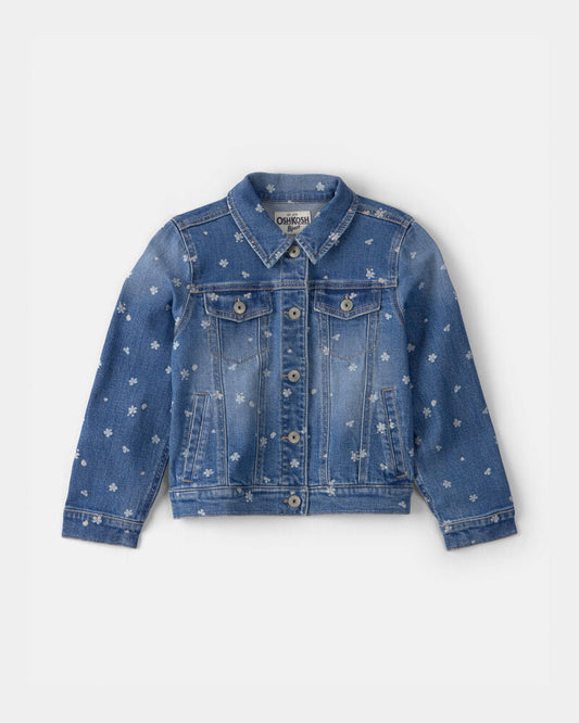 Oshkosh Girls Floral Denim Jacket - Dark Wash