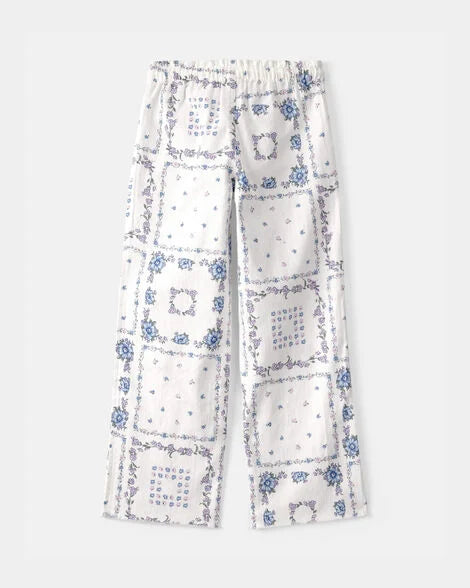 Oshkosh Girls Bandana Floral Drawstring Pants - Blue/Ivory