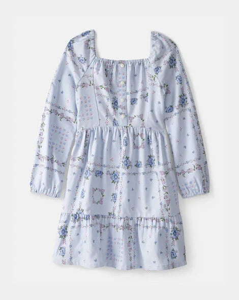 Oshkosh Girls Bandana Smocked Long-Sleeve Dress - Blue