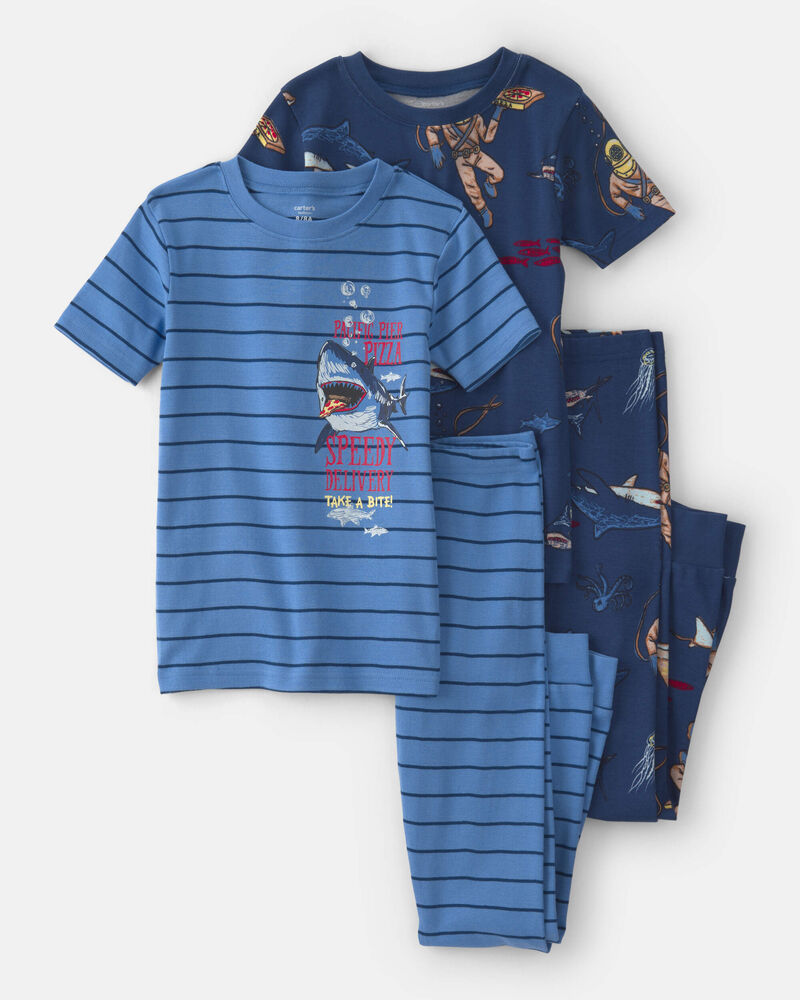 Carter's Boys Boat 100% Cotton Snug Fit 4-Piece Pyjama Set - Blue