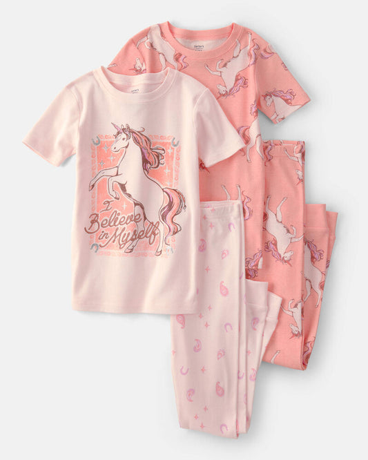 Carter's Girls Unicorn 100% Cotton Snug Fit 4-Piece Pyjama Set - Pink