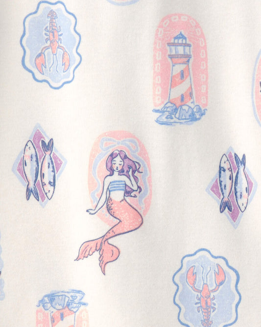 Carter's Girls Mermaid 100% Cotton Snug Fit 4-Piece Pyjama Set - Blue/Ivory
