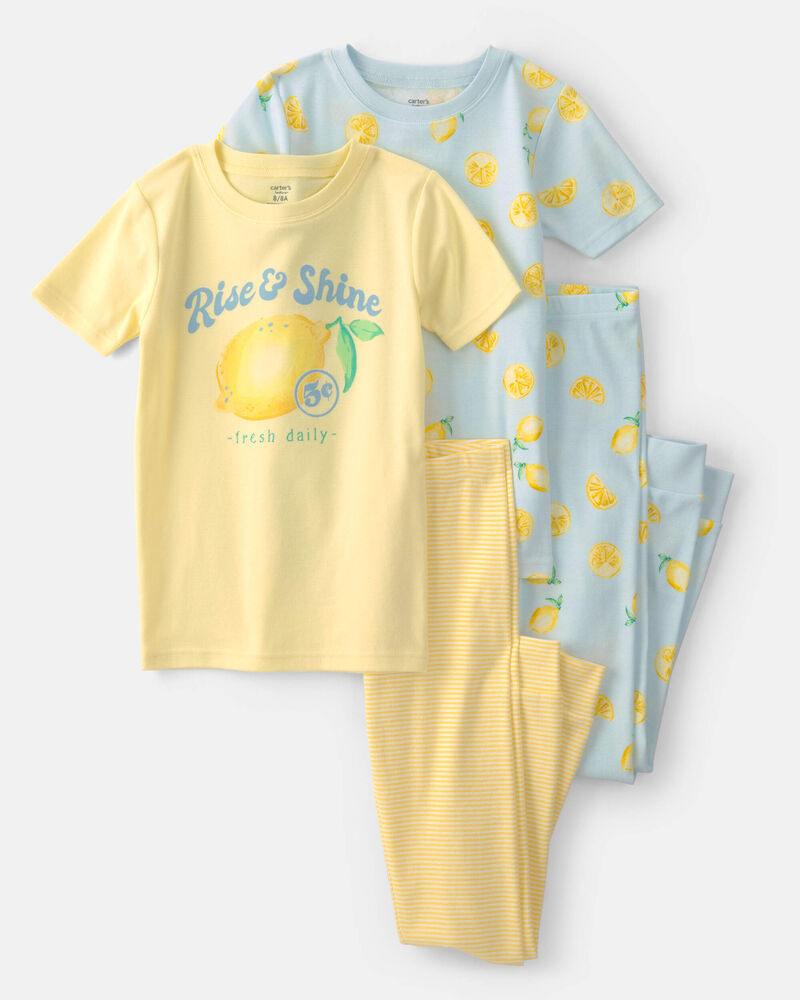Carter's Girls Lemon 100% Cotton Snug Fit 4-Piece Pyjama Set - Blue/Yellow