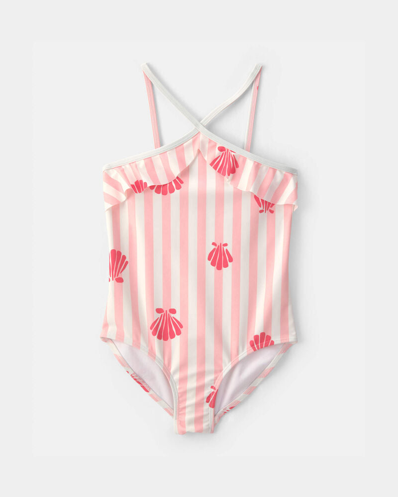 Carter's Girls 1-Piece Shell Striped Swimsuit - Pink