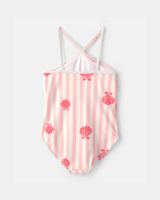 Carter's Girls 1-Piece Shell Striped Swimsuit - Pink
